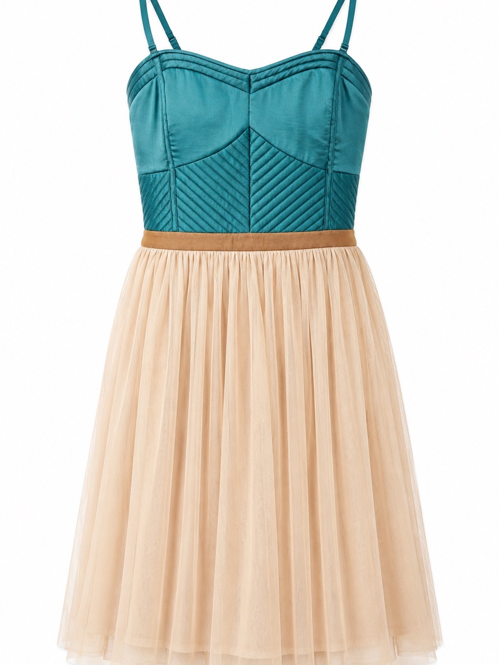C. Luce Teal Bodice with Cream Tulle Skirt Party Dress Size L